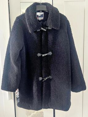 Halitech Faux Fur Teddy Sherpa  Toggle Coat in Black Size XL